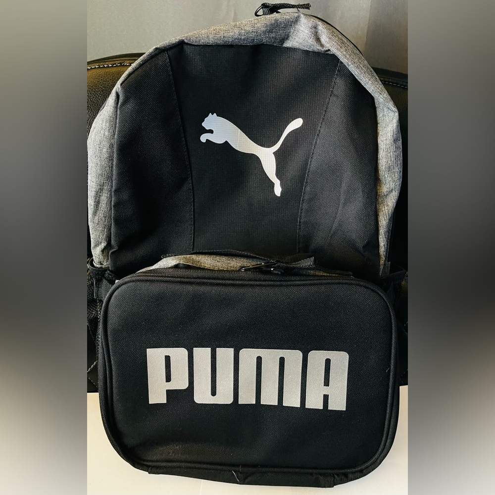 PUMA Black and Gray Men's Backpack with lunch bag combo